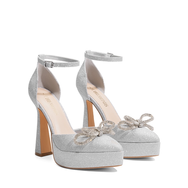 Rhinestone Bow Platform Pumps - SILVER-GLITTER - 5